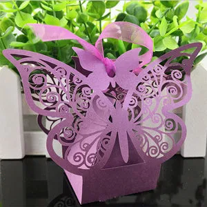 10Pcs/set Butterfly Laser Cut Hollow Carriage Favors Box Gifts Candy Boxes With Ribbon Baby Shower Wedding Event Party Supplies