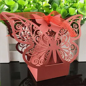 10Pcs/set Butterfly Laser Cut Hollow Carriage Favors Box Gifts Candy Boxes With Ribbon Baby Shower Wedding Event Party Supplies