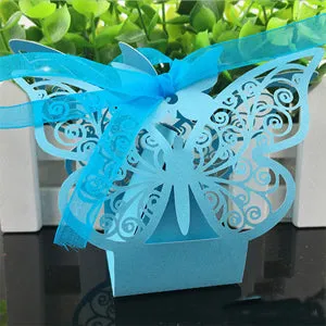 10Pcs/set Butterfly Laser Cut Hollow Carriage Favors Box Gifts Candy Boxes With Ribbon Baby Shower Wedding Event Party Supplies