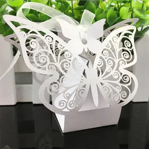 10Pcs/set Butterfly Laser Cut Hollow Carriage Favors Box Gifts Candy Boxes With Ribbon Baby Shower Wedding Event Party Supplies