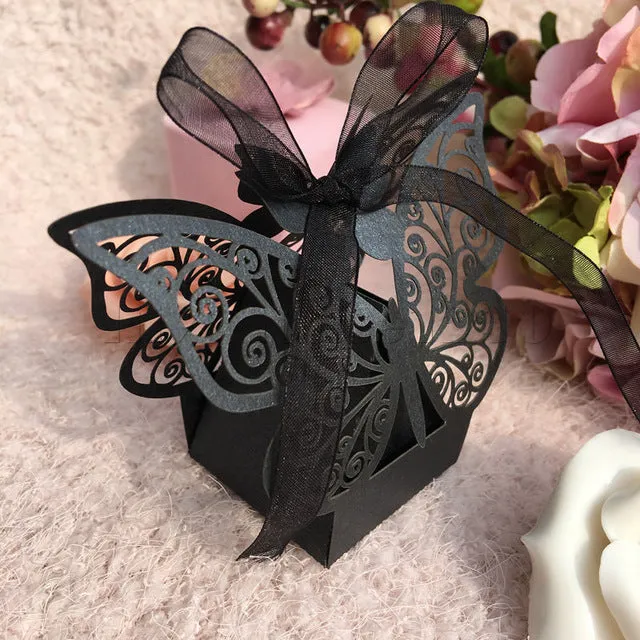 10Pcs/set Butterfly Laser Cut Hollow Carriage Favors Box Gifts Candy Boxes With Ribbon Baby Shower Wedding Event Party Supplies