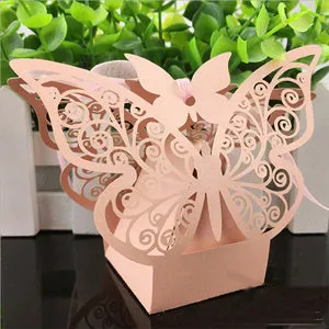 10Pcs/set Butterfly Laser Cut Hollow Carriage Favors Box Gifts Candy Boxes With Ribbon Baby Shower Wedding Event Party Supplies