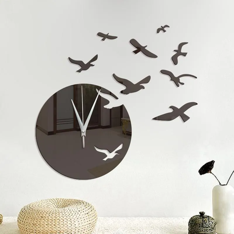 Acrylic Clock and Seagulls Wall Stickers