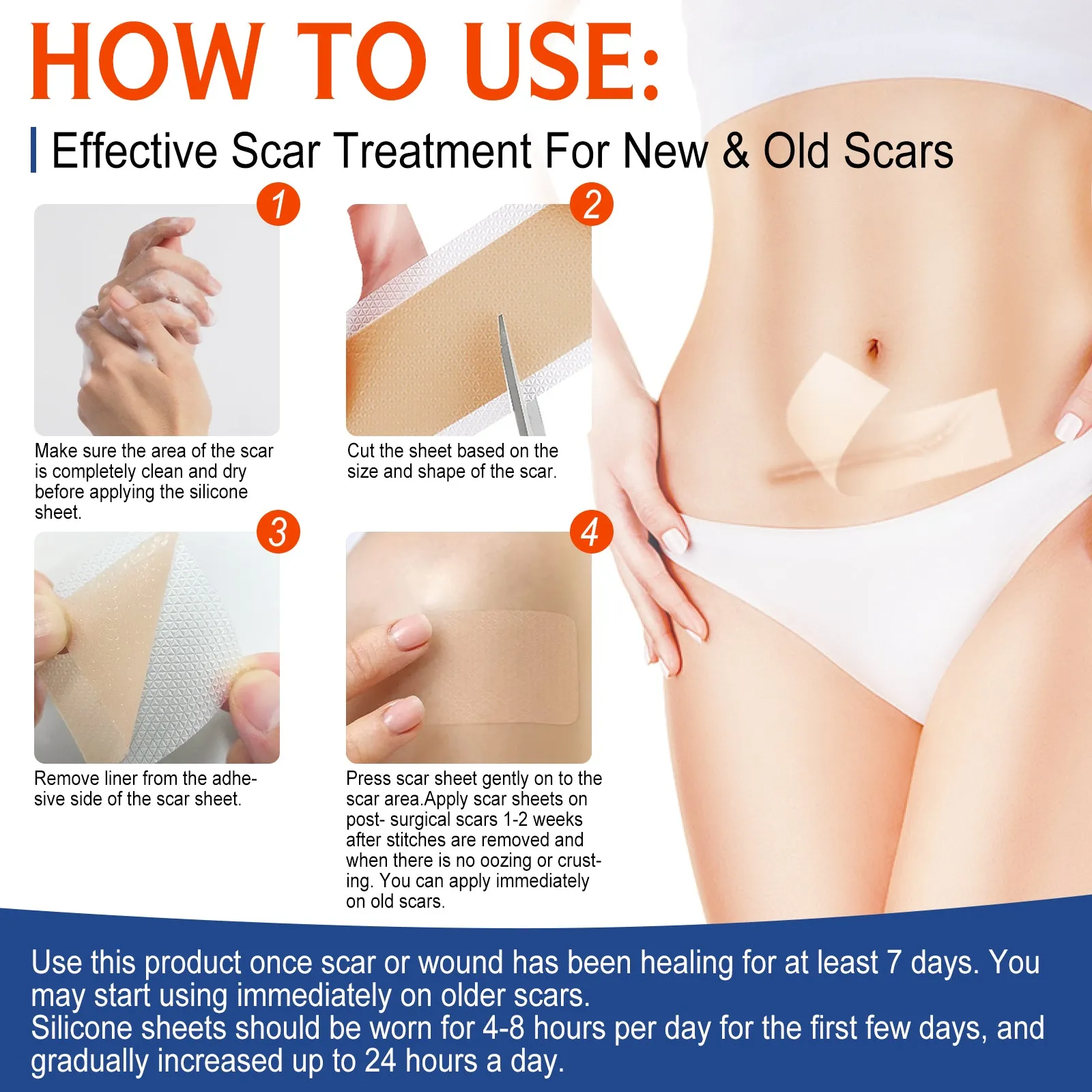 ALIVER Silicone Scar Sheets, Silicone Scar Tape-1.6”x120”, Scar Removal Strips for Acne Scars C-Section & Keloid Surgery Scars Sheets - 6-8 Month Supply