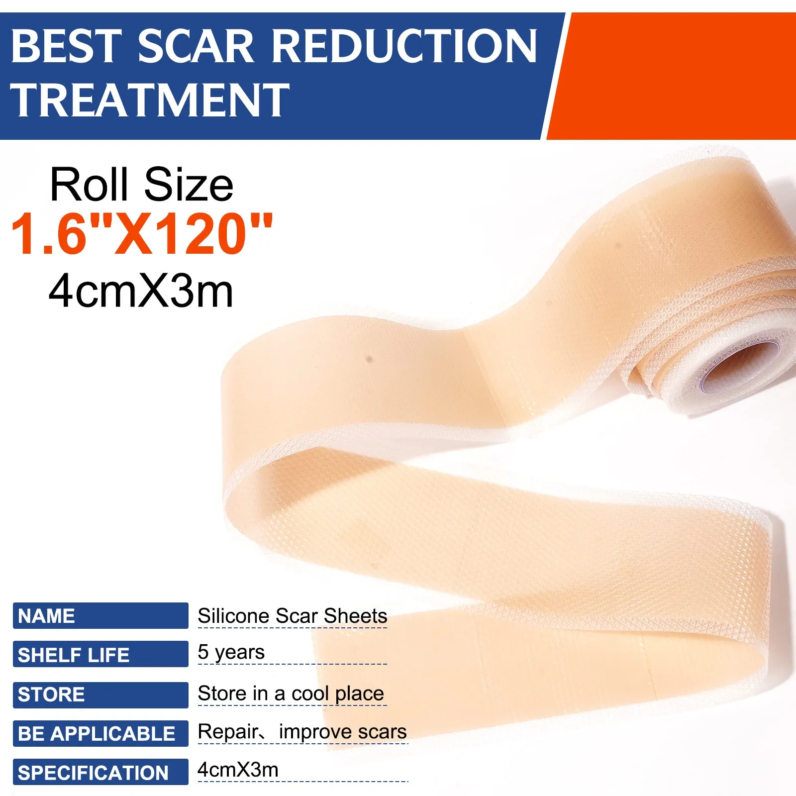 ALIVER Silicone Scar Sheets, Silicone Scar Tape-1.6”x120”, Scar Removal Strips for Acne Scars C-Section & Keloid Surgery Scars Sheets - 6-8 Month Supply
