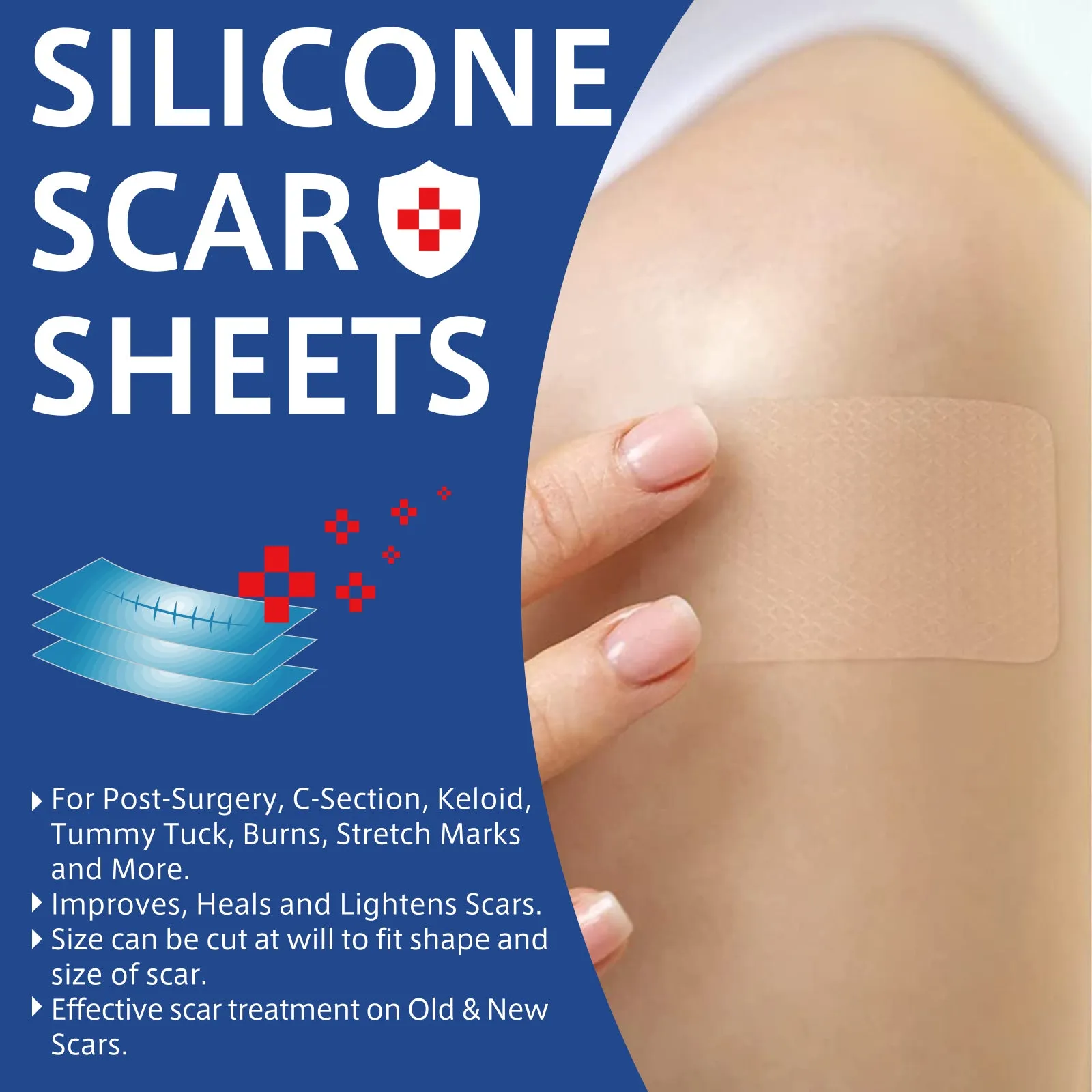 ALIVER Silicone Scar Sheets, Silicone Scar Tape-1.6”x120”, Scar Removal Strips for Acne Scars C-Section & Keloid Surgery Scars Sheets - 6-8 Month Supply