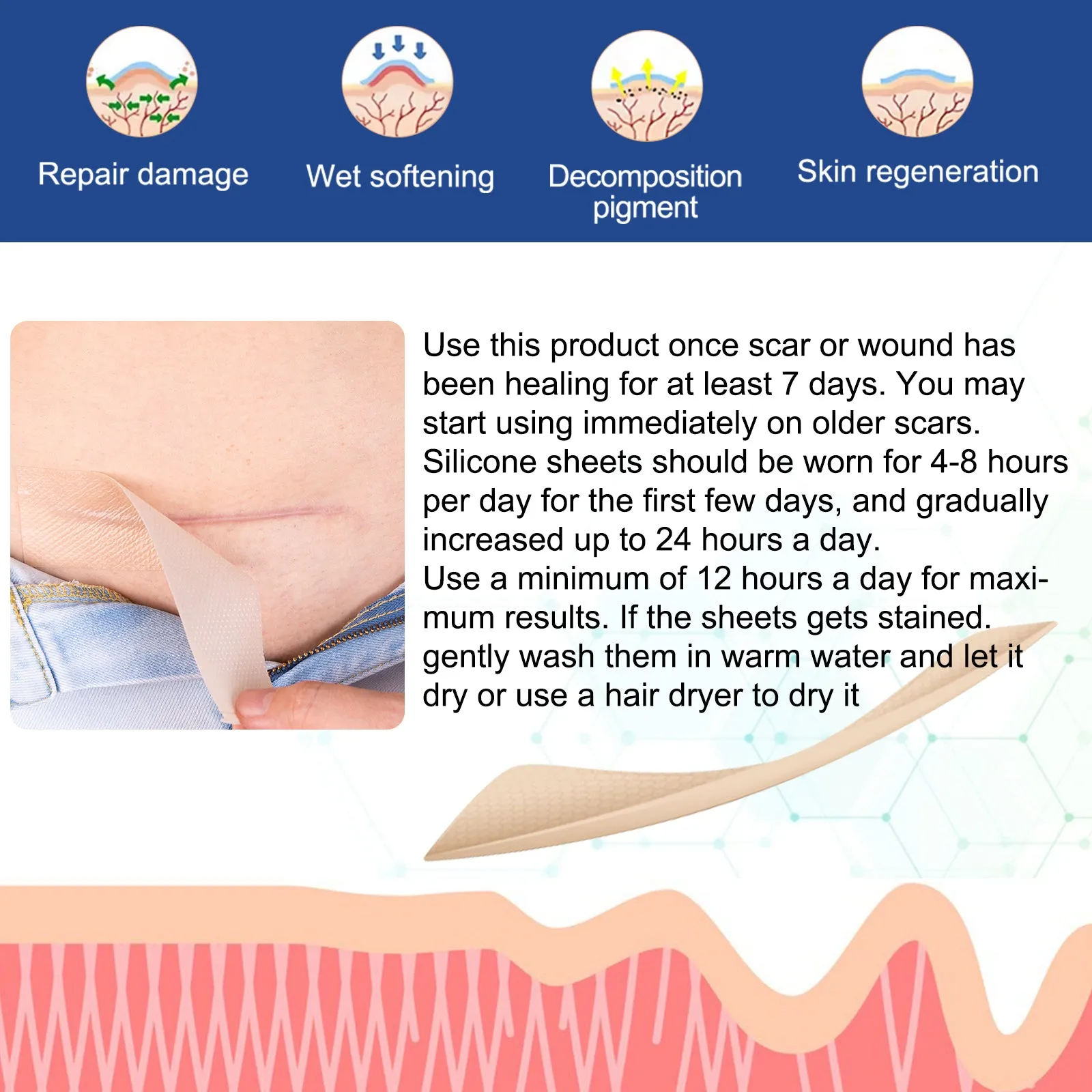 ALIVER Silicone Scar Sheets, Silicone Scar Tape-1.6”x120”, Scar Removal Strips for Acne Scars C-Section & Keloid Surgery Scars Sheets - 6-8 Month Supply