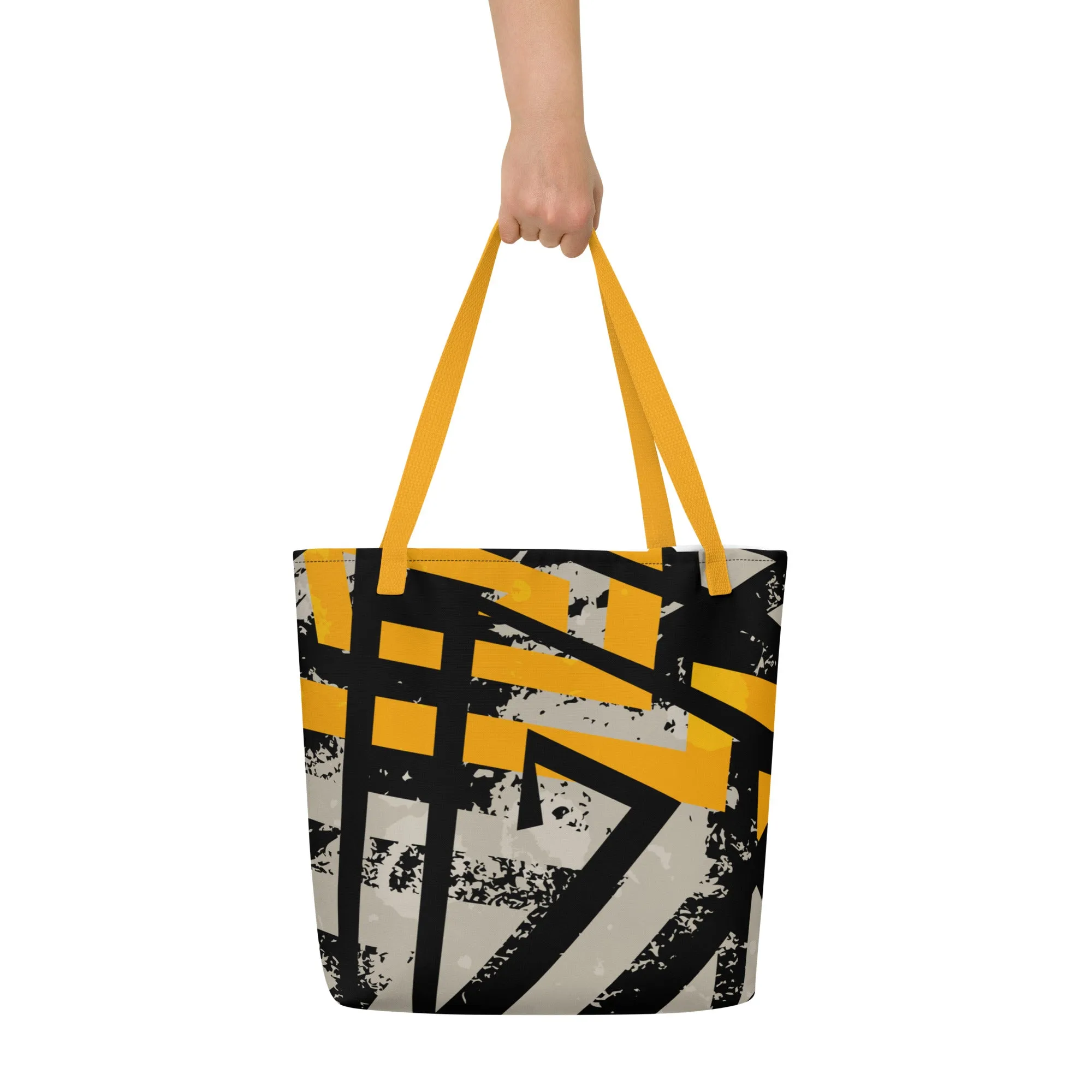 Black and Gold All-Over Print Large Tote Bag