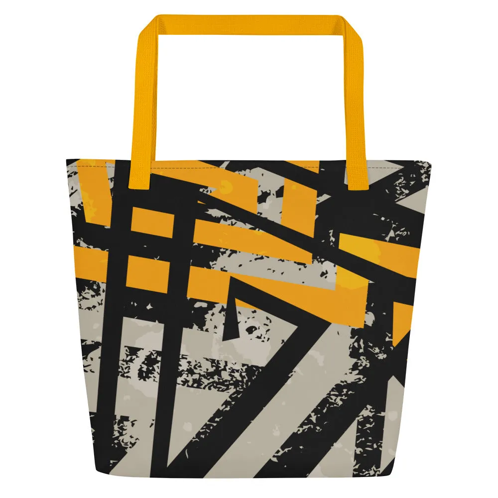 Black and Gold All-Over Print Large Tote Bag