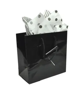 Black Glossy Solid Color Tote Bag - (10Bags/Pack) - Choose Size