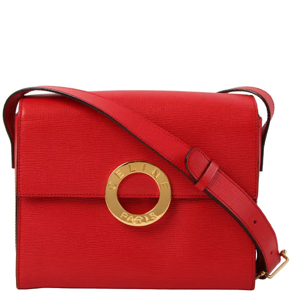 Celine Circle Logo Plate Shoulder Bag Red