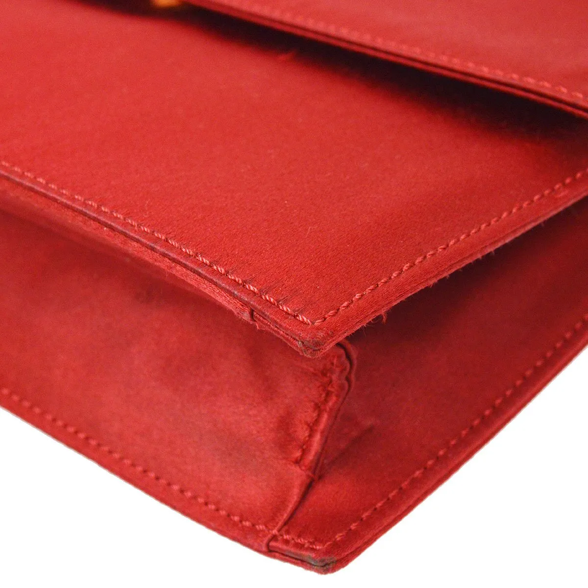 Celine F/02 Flap Shoulder Bag Red Satin ao28924