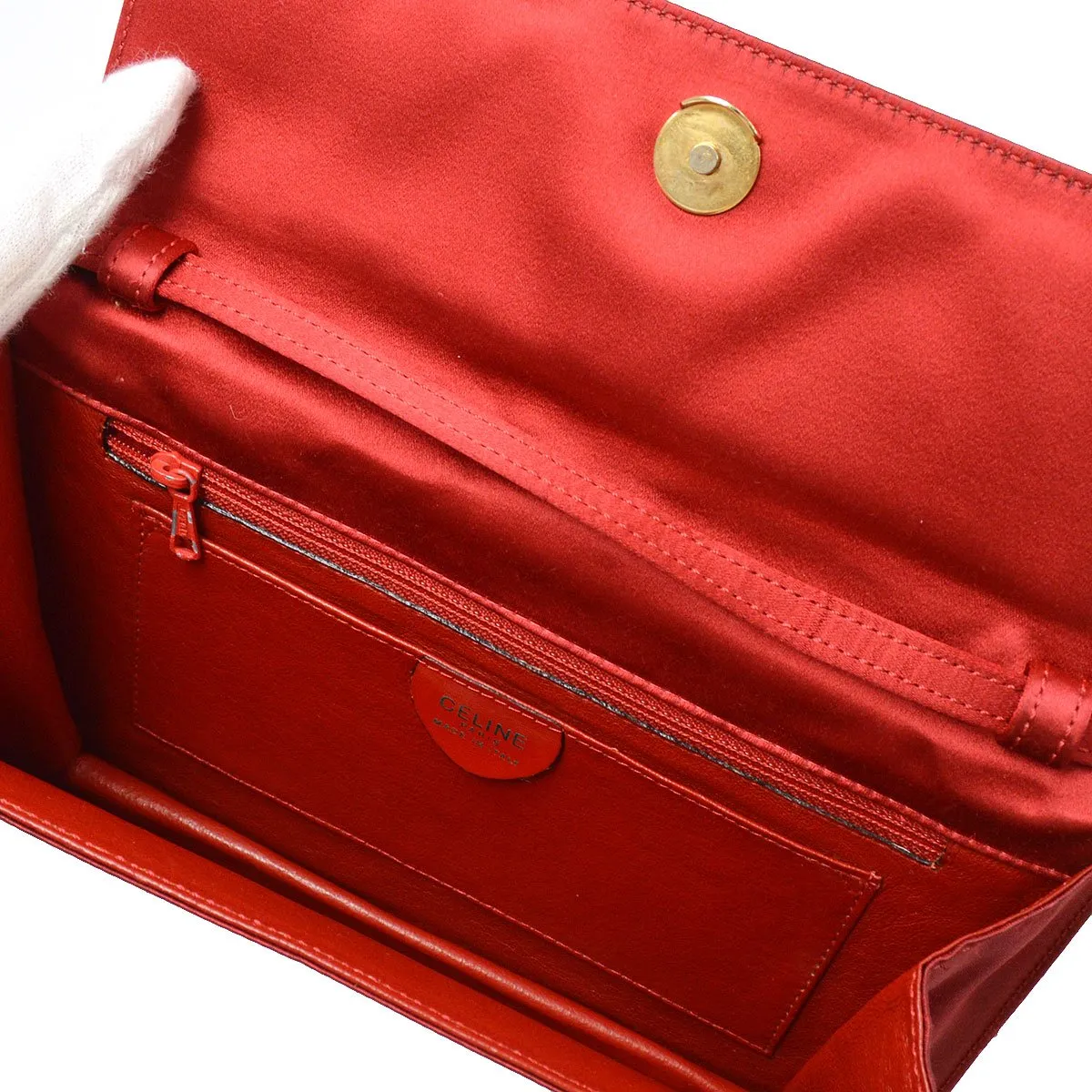 Celine F/02 Flap Shoulder Bag Red Satin ao28924