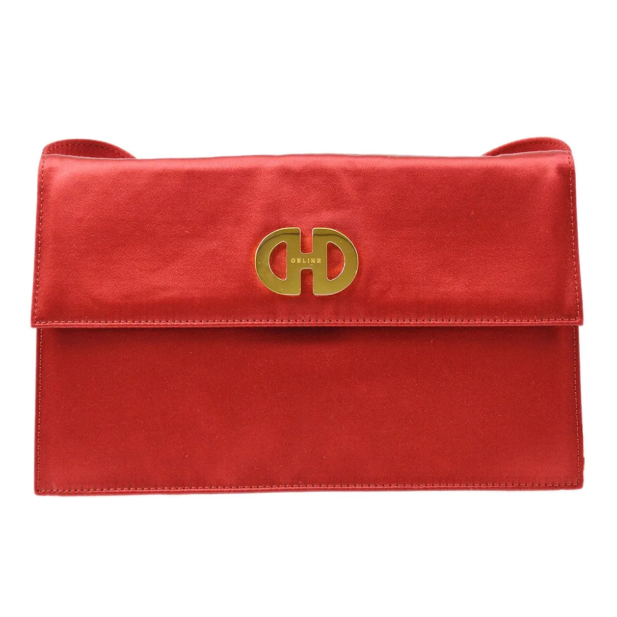 Celine F/02 Flap Shoulder Bag Red Satin ao28924