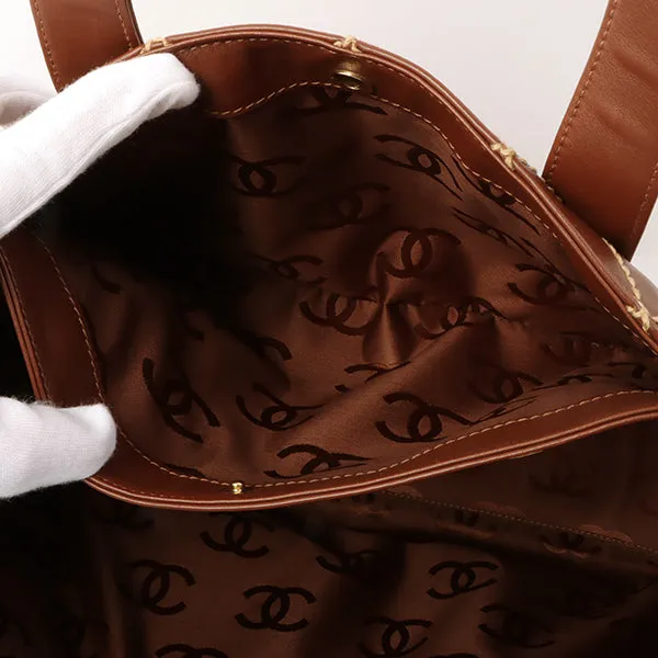 Chanel 2003 Made Wild Stitch Coco Mark Plate Big Tota Bag Brown