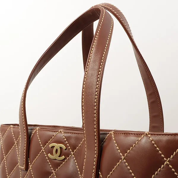 Chanel 2003 Made Wild Stitch Coco Mark Plate Big Tota Bag Brown