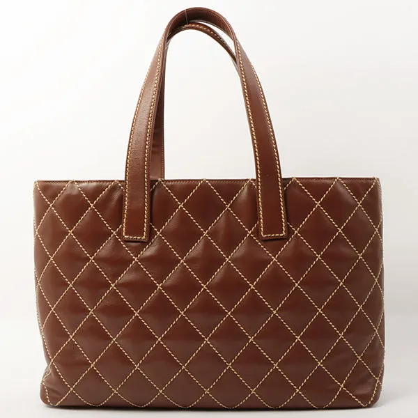 Chanel 2003 Made Wild Stitch Coco Mark Plate Big Tota Bag Brown