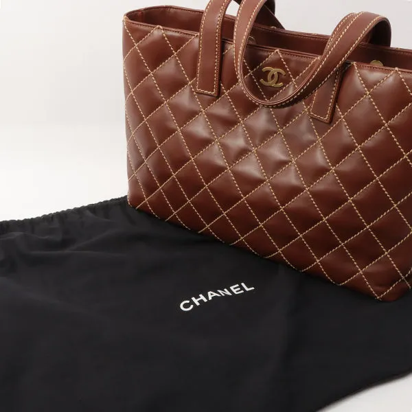 Chanel 2003 Made Wild Stitch Coco Mark Plate Big Tota Bag Brown