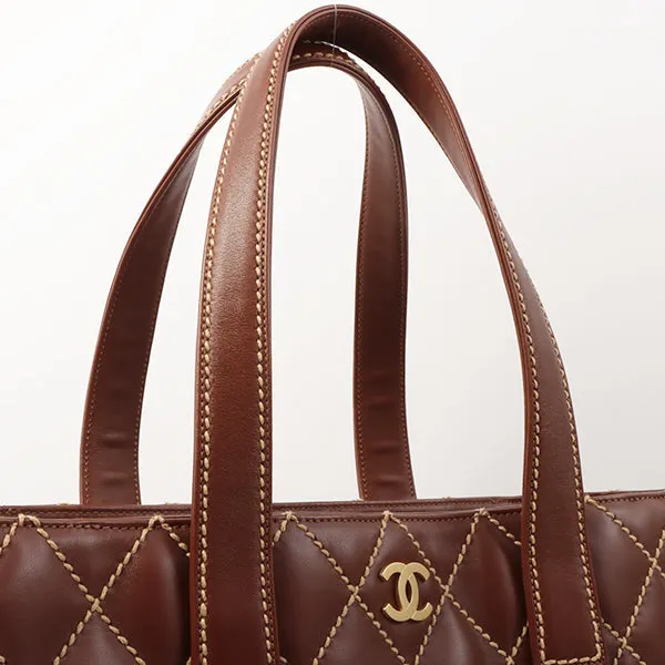 Chanel 2003 Made Wild Stitch Coco Mark Plate Big Tota Bag Brown