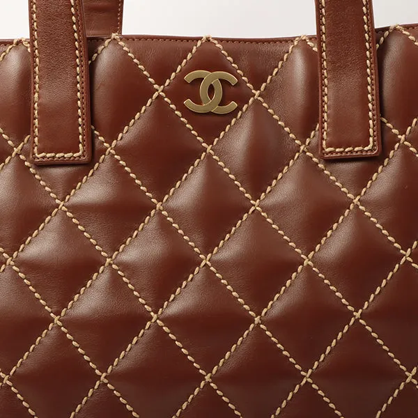 Chanel 2003 Made Wild Stitch Coco Mark Plate Big Tota Bag Brown