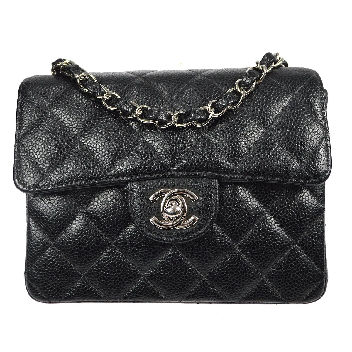 CHANEL 2004-2005 Classic Flap Mini Square 17 SHW Black Caviar 78282
