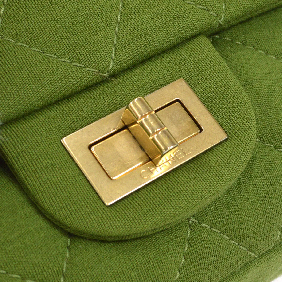 CHANEL 2.55 Line Double Flap Shoulder Bag Green Cotton