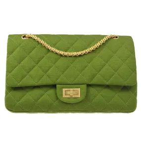 CHANEL 2.55 Line Double Flap Shoulder Bag Green Cotton