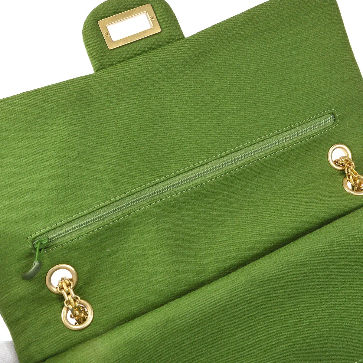 CHANEL 2.55 Line Double Flap Shoulder Bag Green Cotton