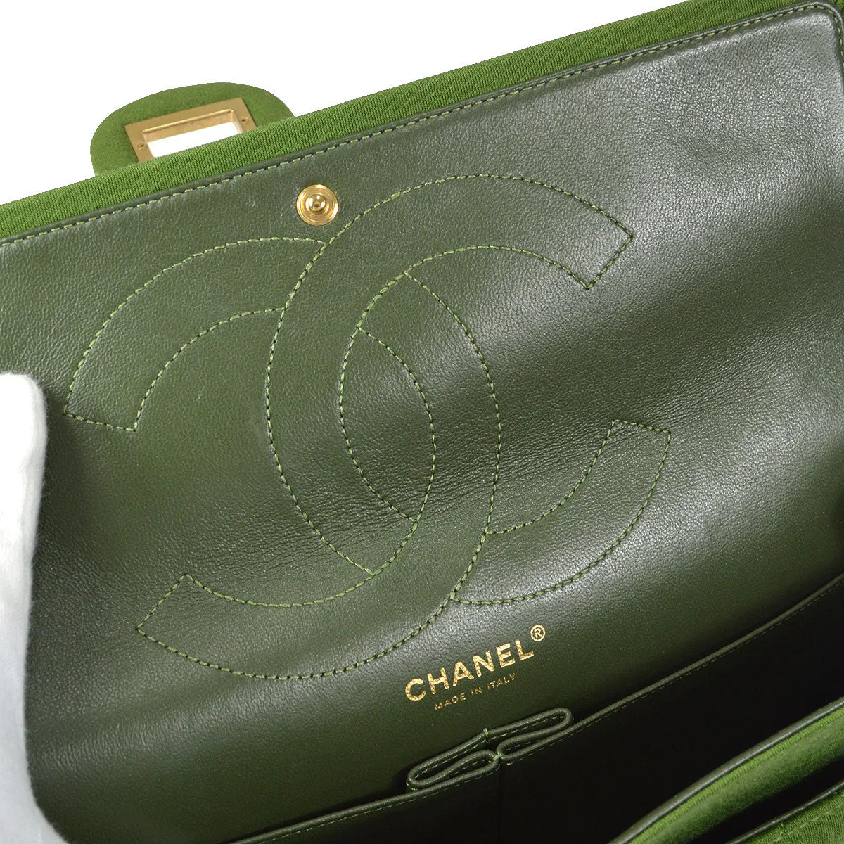 CHANEL 2.55 Line Double Flap Shoulder Bag Green Cotton