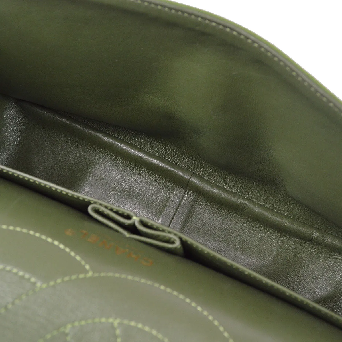 CHANEL 2.55 Line Double Flap Shoulder Bag Green Cotton