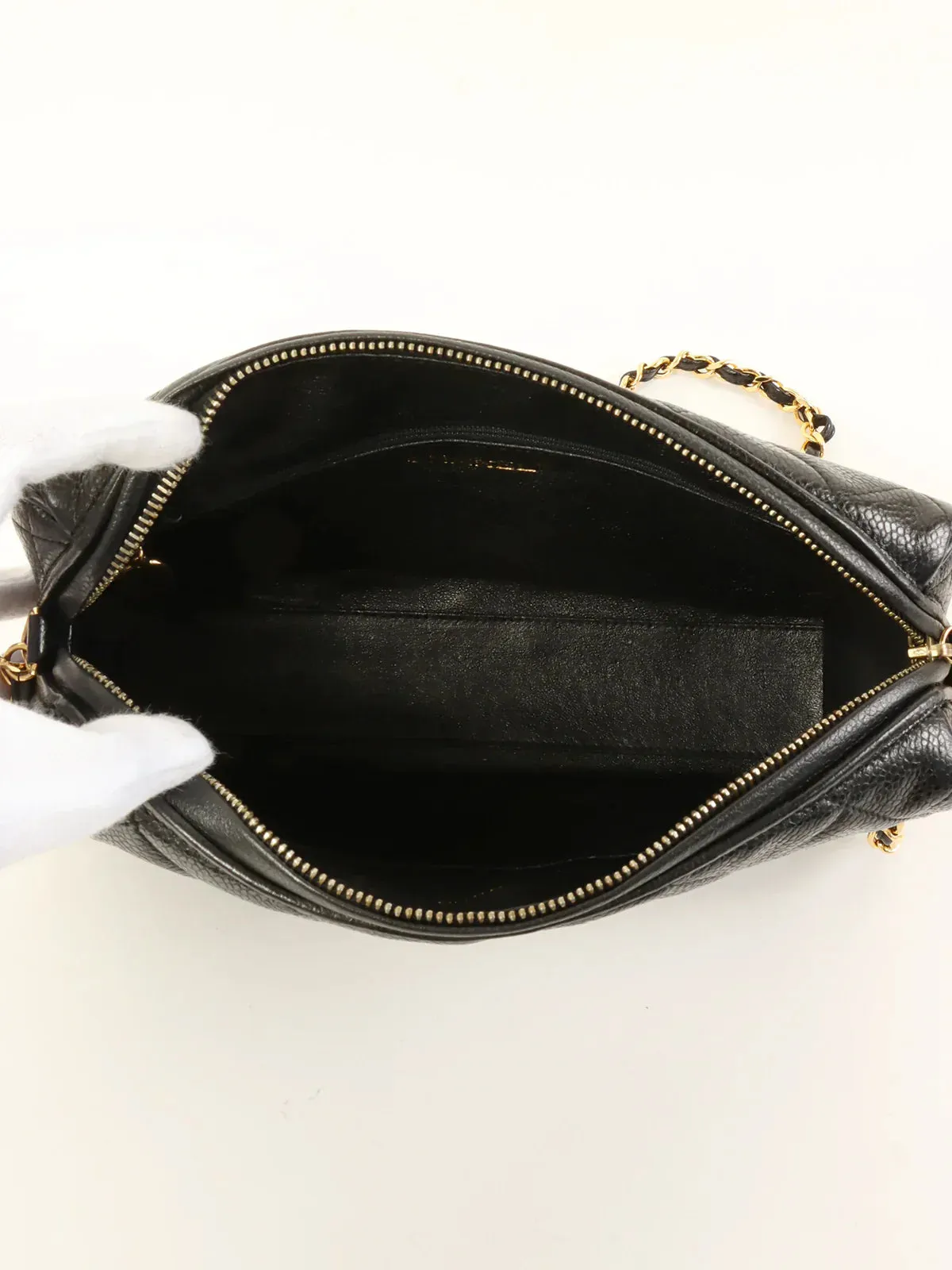 CHANEL Around 1992 Made Caviar Skin Cc Mark Stitch Chain Shoulder Bag Black