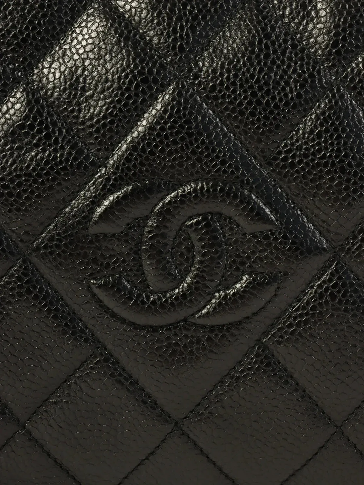 CHANEL Around 1992 Made Caviar Skin Cc Mark Stitch Chain Shoulder Bag Black