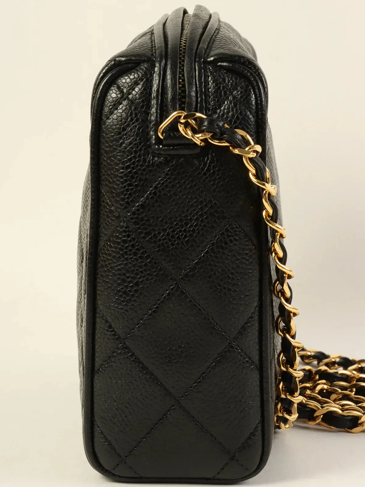 CHANEL Around 1992 Made Caviar Skin Cc Mark Stitch Chain Shoulder Bag Black
