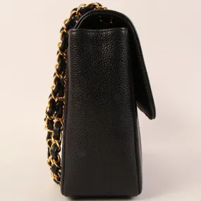 CHANEL Around 1995 Made Caviar Skin Mademoiselle Stitch Turn-Lock Chain Bag Black