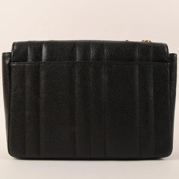 CHANEL Around 1995 Made Caviar Skin Mademoiselle Stitch Turn-Lock Chain Bag Black