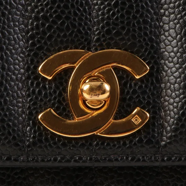 CHANEL Around 1995 Made Caviar Skin Mademoiselle Stitch Turn-Lock Chain Bag Black