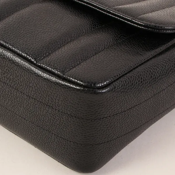 CHANEL Around 1995 Made Caviar Skin Mademoiselle Stitch Turn-Lock Chain Bag Black