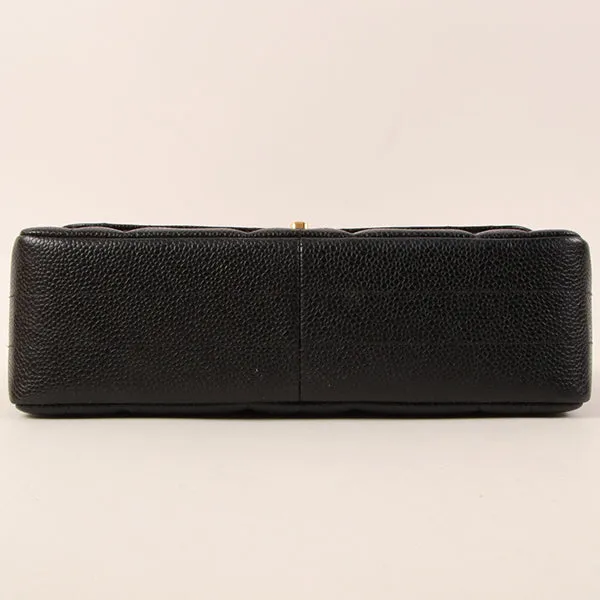 CHANEL Around 1995 Made Caviar Skin Mademoiselle Stitch Turn-Lock Chain Bag Black