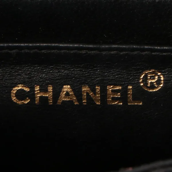 CHANEL Around 1995 Made Caviar Skin Mademoiselle Stitch Turn-Lock Chain Bag Black