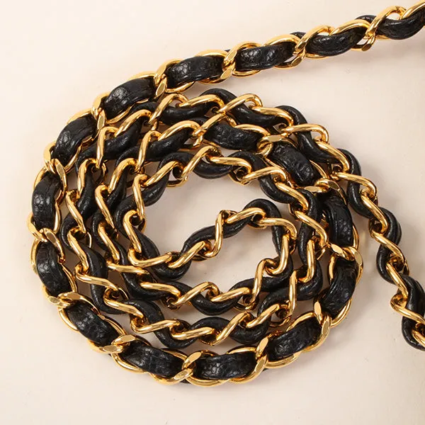 CHANEL Around 1995 Made Caviar Skin Mademoiselle Stitch Turn-Lock Chain Bag Black
