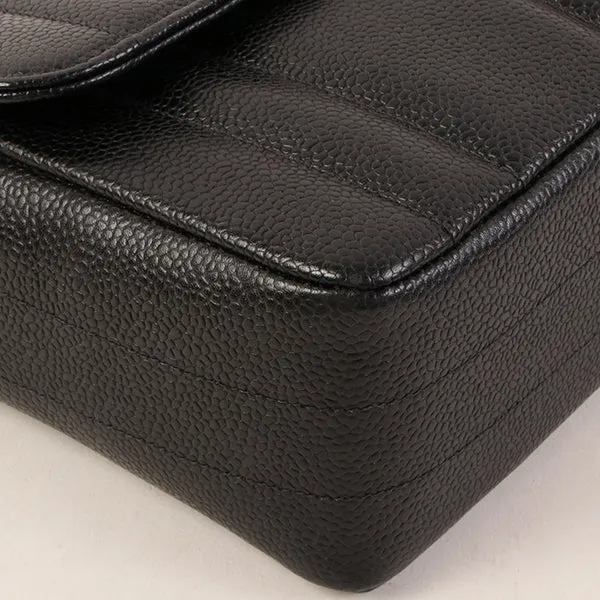 CHANEL Around 1995 Made Caviar Skin Mademoiselle Stitch Turn-Lock Chain Bag Black
