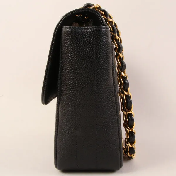 CHANEL Around 1995 Made Caviar Skin Mademoiselle Stitch Turn-Lock Chain Bag Black