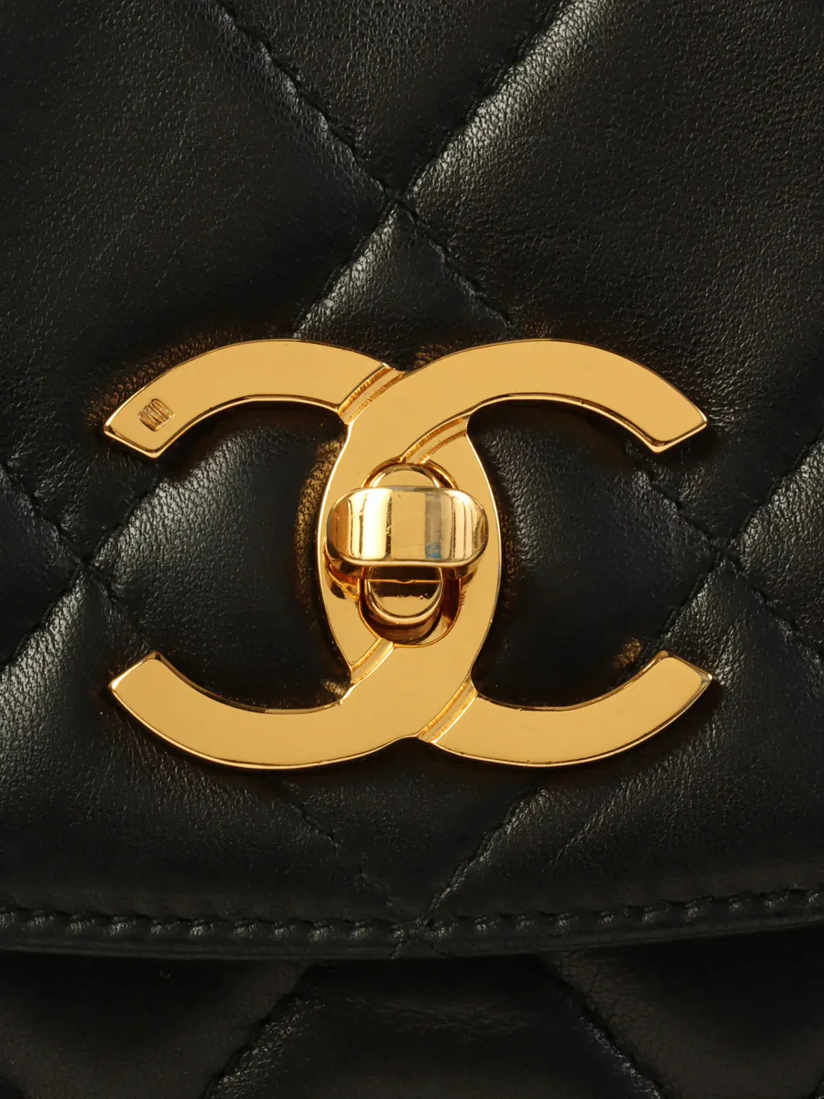 CHANEL Around 1995 Made Cc Mark Turn-Lock Shoulder Bag Black