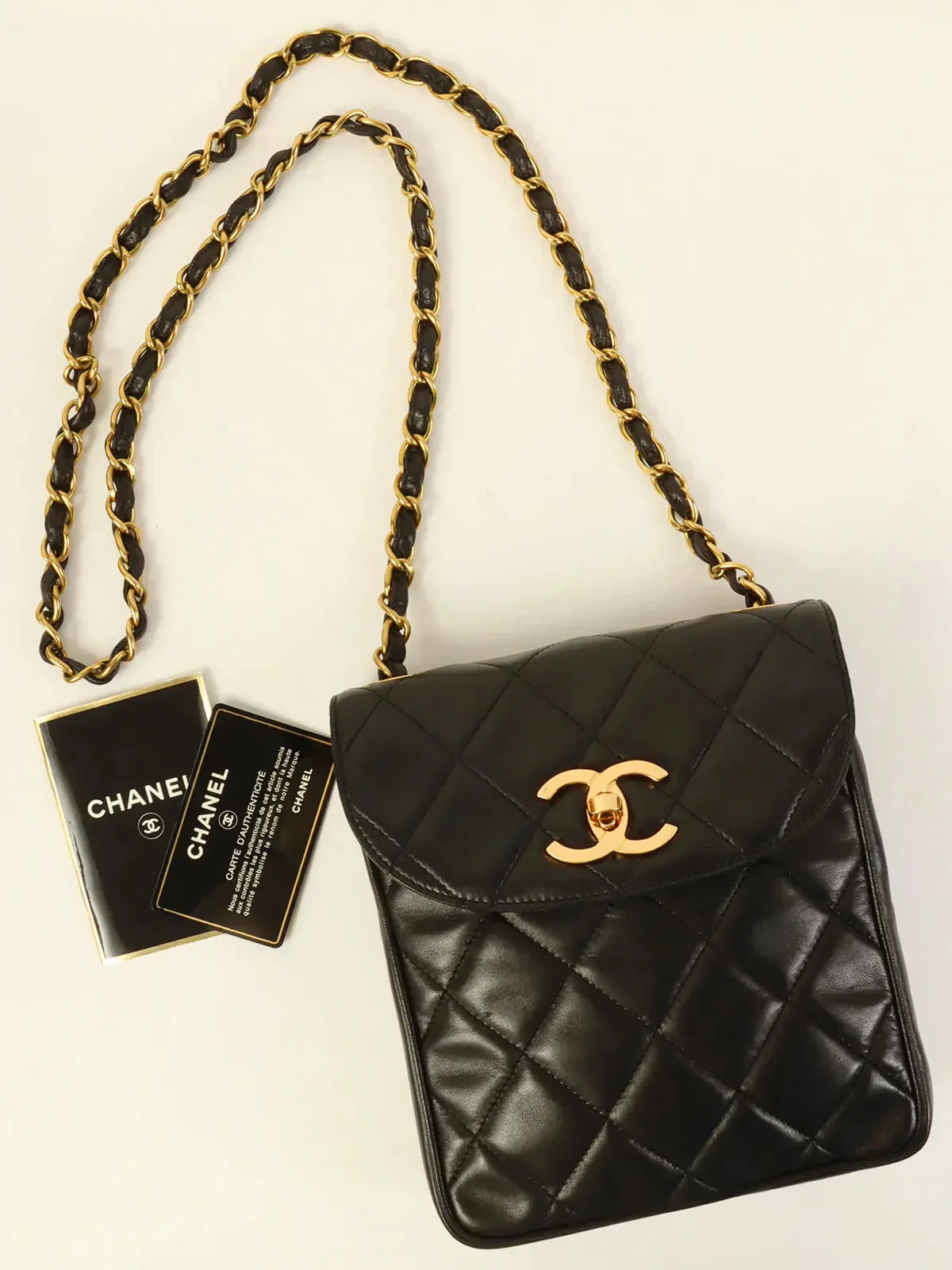 CHANEL Around 1995 Made Cc Mark Turn-Lock Shoulder Bag Black