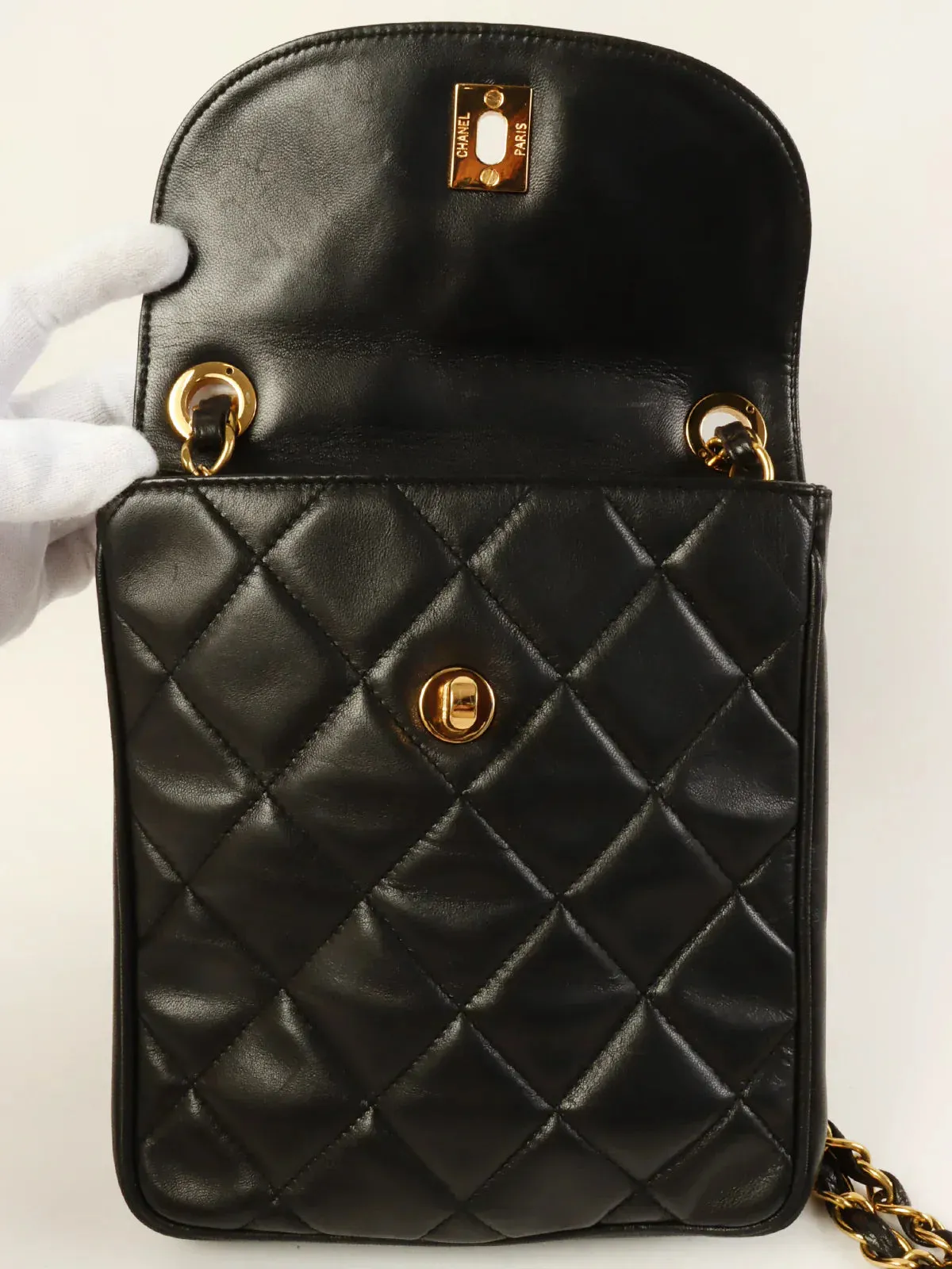 CHANEL Around 1995 Made Cc Mark Turn-Lock Shoulder Bag Black