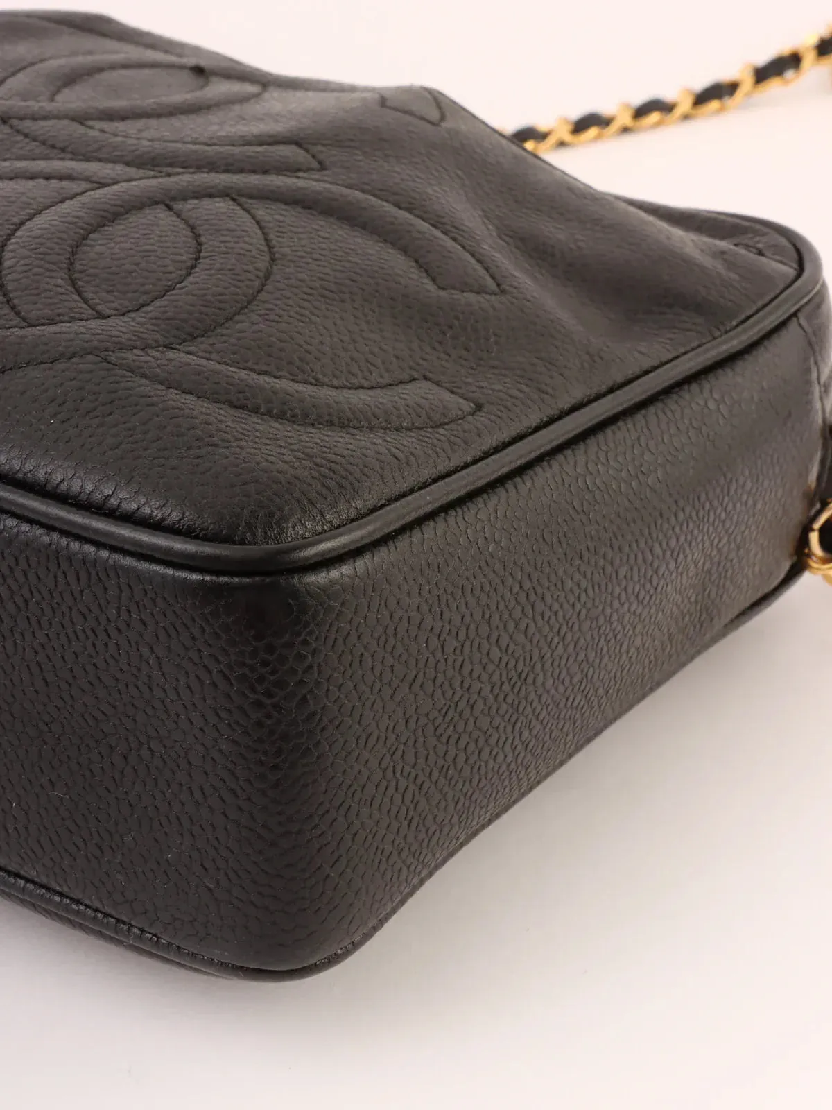 CHANEL Around 1995 Made Triple Cc Mark Stitch Chain Shoulder Bag Black