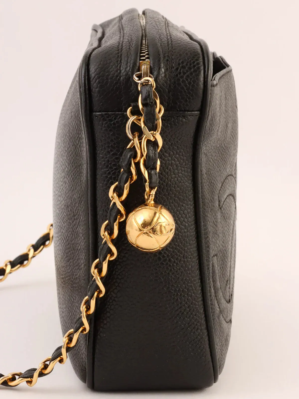 CHANEL Around 1995 Made Triple Cc Mark Stitch Chain Shoulder Bag Black