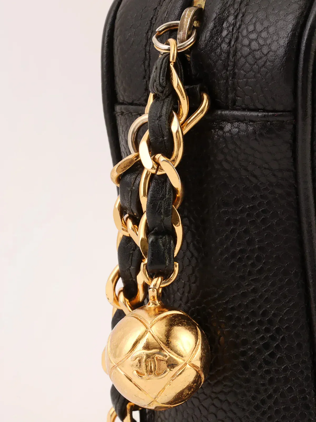 CHANEL Around 1995 Made Triple Cc Mark Stitch Chain Shoulder Bag Black