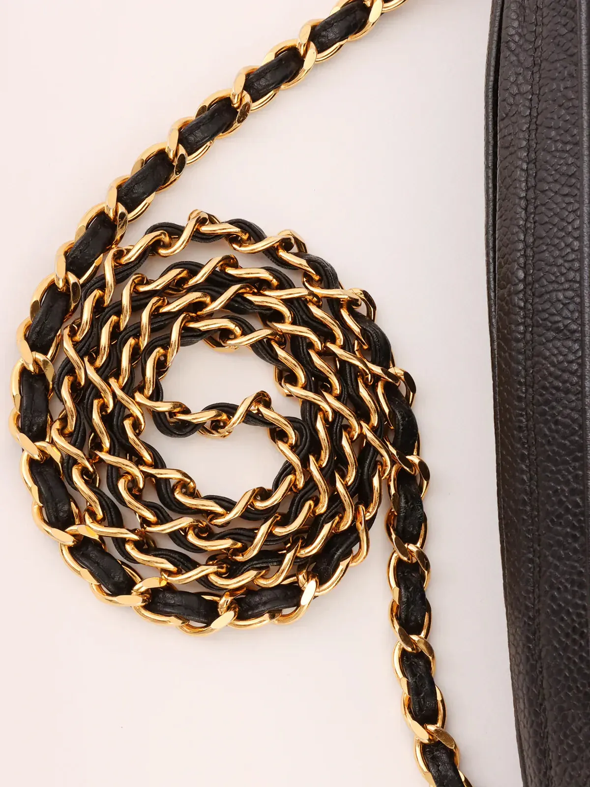 CHANEL Around 1995 Made Triple Cc Mark Stitch Chain Shoulder Bag Black