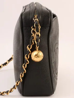 CHANEL Around 1995 Made Triple Cc Mark Stitch Chain Shoulder Bag Black